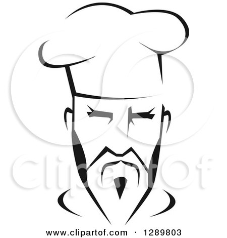 Clipart of a Black and White Male Asian Chef Face 4 - Royalty Free Vector Illustration by Vector Tradition SM