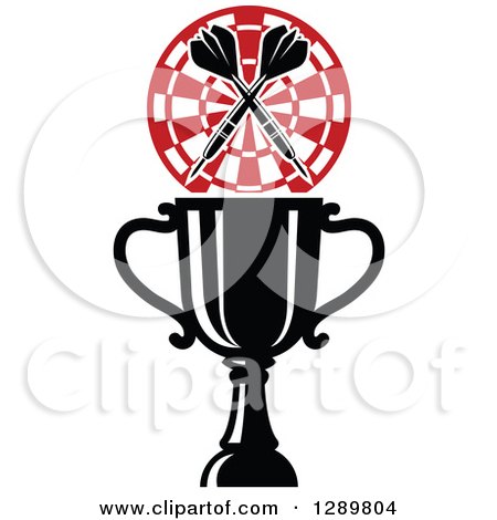 Clipart of a Black and White Sports Trophy, Crossed Throwing Darts and a Red and White Target - Royalty Free Vector Illustration by Vector Tradition SM