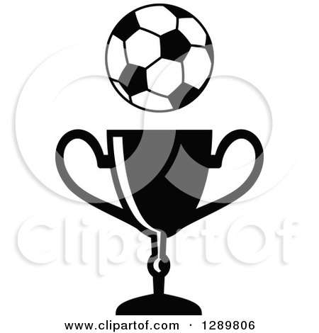 Clipart of a Black and White Soccer Ball over a Championship Trophy - Royalty Free Vector Illustration by Vector Tradition SM