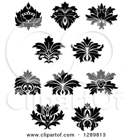 Clipart of Black and White Vintage Floral Lotus Design Elements - Royalty Free Vector Illustration by Vector Tradition SM