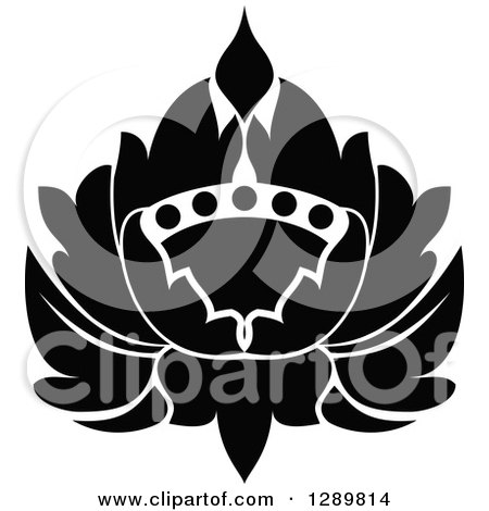Clipart of a Black and White Vintage Floral Lotus Design Element - Royalty Free Vector Illustration by Vector Tradition SM