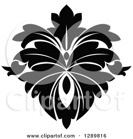 Clipart of a Black and White Vintage Floral Lotus Design Element 2 - Royalty Free Vector Illustration by Vector Tradition SM