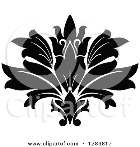 Clipart of a Black and White Vintage Floral Lotus Design Element 3 - Royalty Free Vector Illustration by Vector Tradition SM