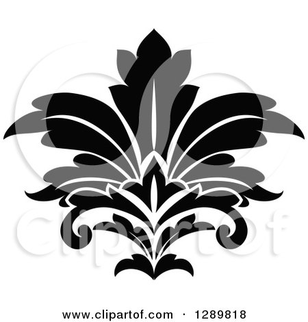 Clipart of a Black and White Vintage Floral Lotus Design Element 4 - Royalty Free Vector Illustration by Vector Tradition SM