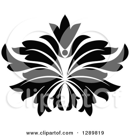 Clipart of a Black and White Vintage Floral Lotus Design Element 5 - Royalty Free Vector Illustration by Vector Tradition SM