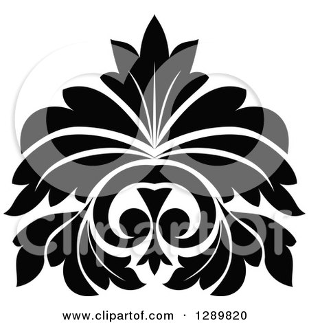 Clipart of a Black and White Vintage Floral Lotus Design Element 6 - Royalty Free Vector Illustration by Vector Tradition SM