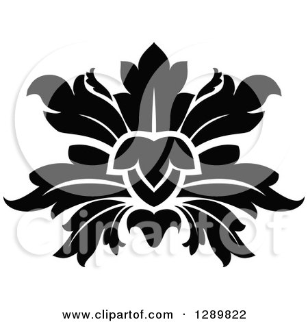 Clipart of a Black and White Vintage Floral Lotus Design Element 8 - Royalty Free Vector Illustration by Vector Tradition SM