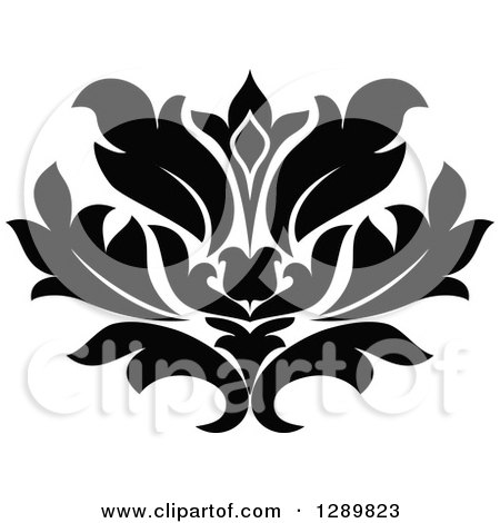 Clipart of a Black and White Vintage Floral Lotus Design Element 9 - Royalty Free Vector Illustration by Vector Tradition SM