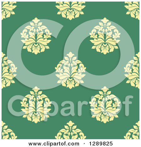 Clipart of a Background Pattern of Seamless Yellow Damask on Green 2 - Royalty Free Vector Illustration by Vector Tradition SM