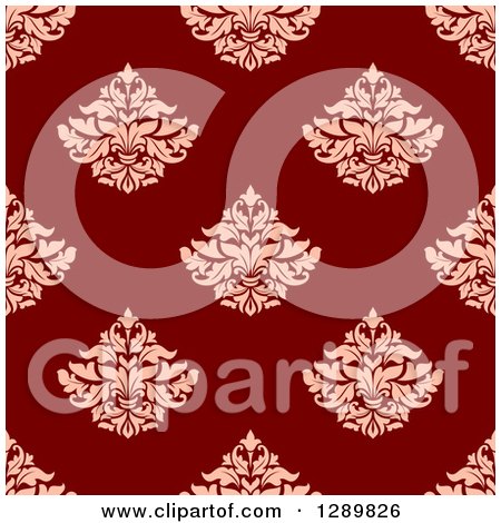 Clipart of a Background Pattern of Seamless Pink Damask on Red - Royalty Free Vector Illustration by Vector Tradition SM