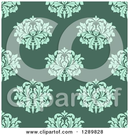 Clipart of a Background Pattern of Seamless Turquoise Damask on Green - Royalty Free Vector Illustration by Vector Tradition SM
