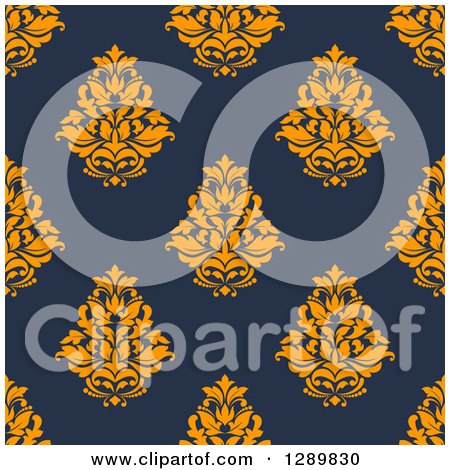 Clipart of a Background Pattern of Seamless Orange Damask on Navy Blue - Royalty Free Vector Illustration by Vector Tradition SM