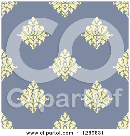 Clipart of a Background Pattern of Seamless Yellow Damask on Purple - Royalty Free Vector Illustration by Vector Tradition SM