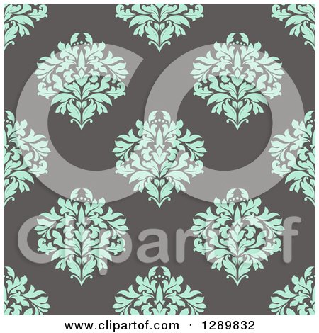 Clipart of a Background Pattern of Seamless Turquoise Damask on Taupe - Royalty Free Vector Illustration by Vector Tradition SM