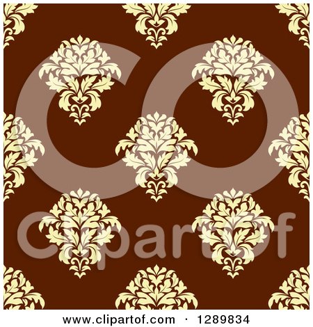 Clipart of a Background Pattern of Seamless Yellow Damask on Brown - Royalty Free Vector Illustration by Vector Tradition SM