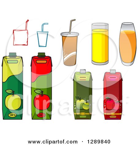Clipart of Cartons, Glasses and Boxes of Juice and Fountain Sodas - Royalty Free Vector Illustration by Vector Tradition SM