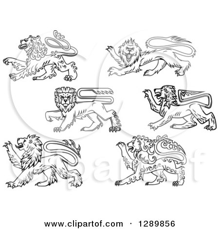 Clipart of Black and White Heraldic Lions - Royalty Free Vector Illustration by Vector Tradition SM