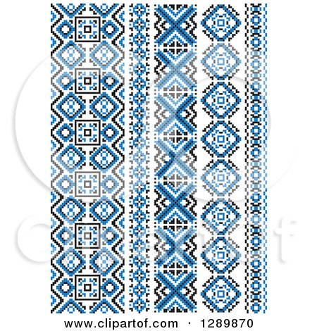 Clipart of a Blue Black and White Vertical Native American Styled Borders - Royalty Free Vector Illustration by Vector Tradition SM