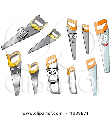 Clipart of Happy Saw Characters and Versions Without Faces - Royalty Free Vector Illustration by Vector Tradition SM