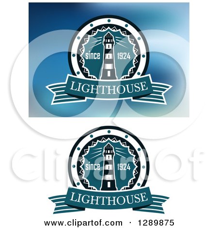 Clipart of Nautical Lighthouse Designs on Blue and White Backgrounds 3 - Royalty Free Vector Illustration by Vector Tradition SM