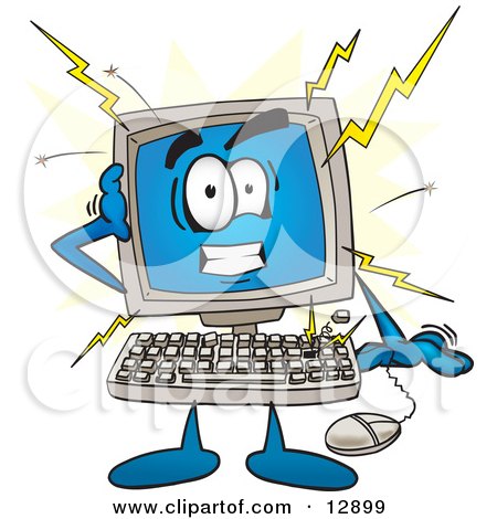 Clipart Picture of a Desktop Computer Mascot Cartoon Character Crashing by Mascot Junction