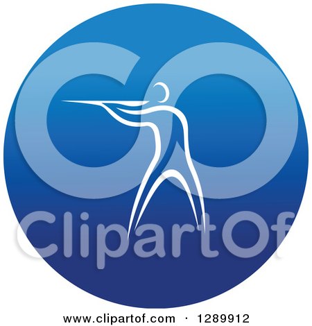 Clipart of a White Athlete Shooting a Rifle in a Round Blue Icon - Royalty Free Vector Illustration by Vector Tradition SM