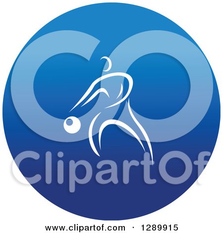 Clipart of a White Athlete Playing Basketball in a Round Blue Icon - Royalty Free Vector Illustration by Vector Tradition SM