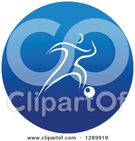 Clipart of a White Athlete Soccer Player in a Round Blue Icon - Royalty Free Vector Illustration by Vector Tradition SM