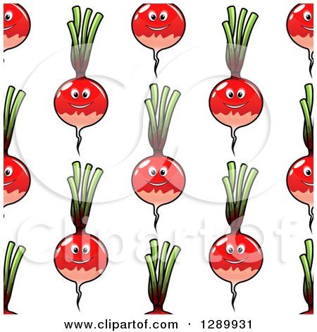 Clipart of a Background Pattern of Seamless Happy Radishes on White - Royalty Free Vector Illustration by Vector Tradition SM