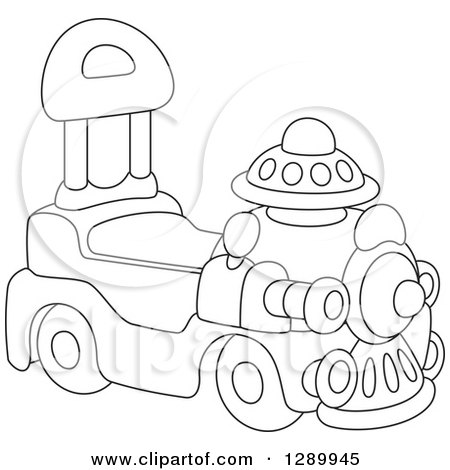 Clipart of a Black and White Ride on Toy Train - Royalty Free Vector Illustration by Alex Bannykh