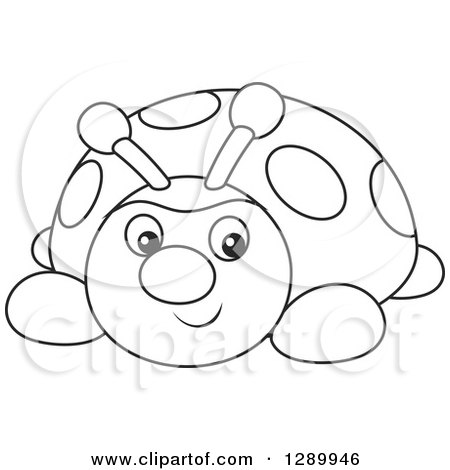 Clipart of a Black and White Cute Ladybug Toy - Royalty Free Vector Illustration by Alex Bannykh
