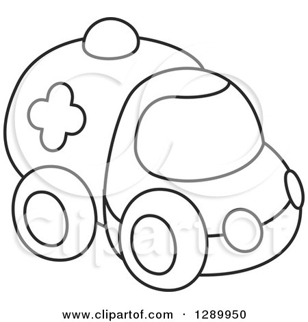 Clipart of a Black and White Toy Ambulance - Royalty Free Vector Illustration by Alex Bannykh