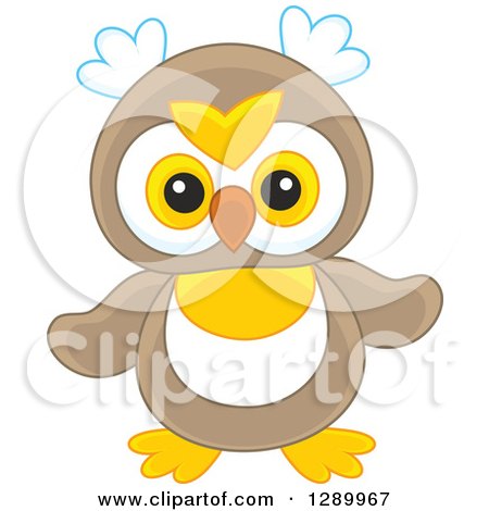 Clipart of a Cute Brown White and Yellow Owl Toy - Royalty Free Vector Illustration by Alex Bannykh
