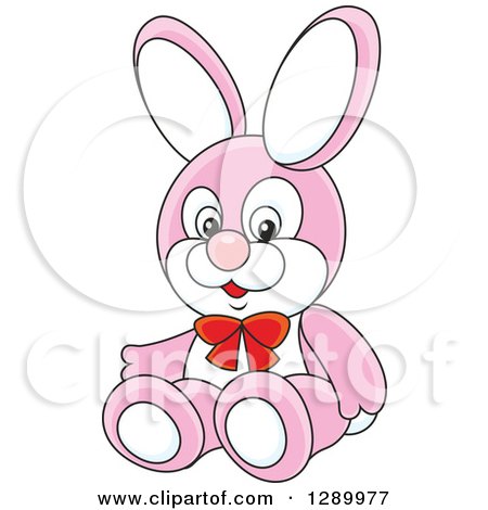 Clipart of a Stuffed Pink Rabbit Toy - Royalty Free Vector Illustration by Alex Bannykh