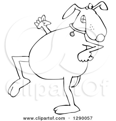 Clipart of a Sneaky Black and White Dog Looking Back over His Shoulder - Royalty Free Vector Illustration by djart