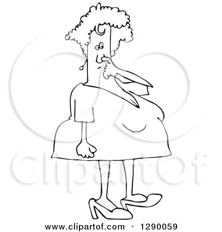 Clipart of a Chubby Black and White Woman Picking Her Nose - Royalty Free Vector Illustration by djart