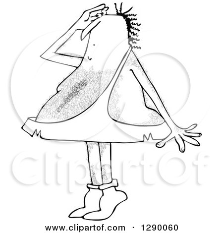 Clipart of a Hairy Black and White Caveman Standing on His Tip Toes and Shielding His Eyes While Looking at Something - Royalty Free Vector Illustration by djart