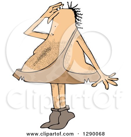 Clipart of a Hairy Caveman Standing on His Tip Toes and Shielding His Eyes While Looking at Something - Royalty Free Vector Illustration by djart