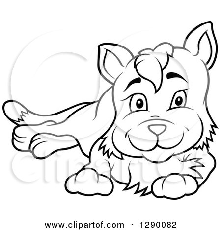 Clipart of a Black and White Resting Cartoon Cat - Royalty Free Vector Illustration by dero