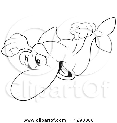 Clipart of a Black and White Excited Fish Holding His Arms out - Royalty Free Vector Illustration by dero