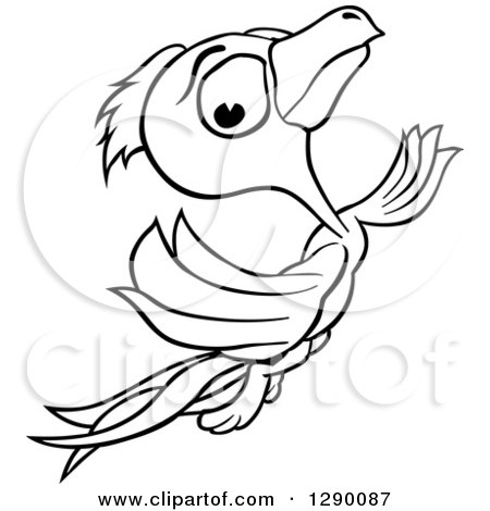 Clipart of a Black and White Parrot Flying Upwards - Royalty Free Vector Illustration by dero