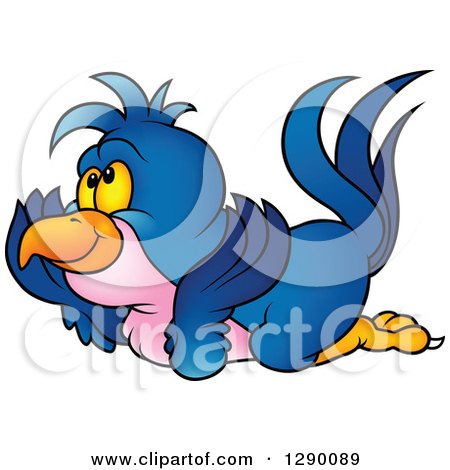 Clipart of a Cartoon Blue Parrot Resting and Daydreaming on the Floor - Royalty Free Vector Illustration by dero