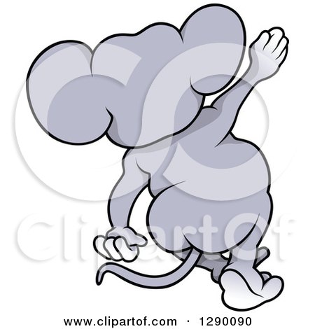 Clipart of a Rear View of a Mouse Walking and Waving - Royalty Free Vector Illustration by dero