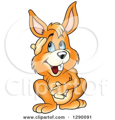 Clipart of a Happy Thinking Blue Eyed Orange Rabbit - Royalty Free Vector Illustration by dero