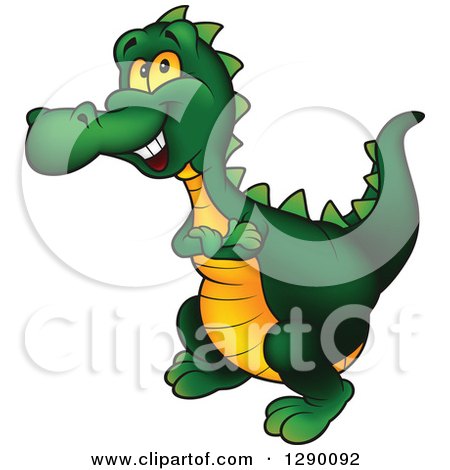 Clipart of a Happy Green and Yellow Dinosaur - Royalty Free Vector Illustration by dero