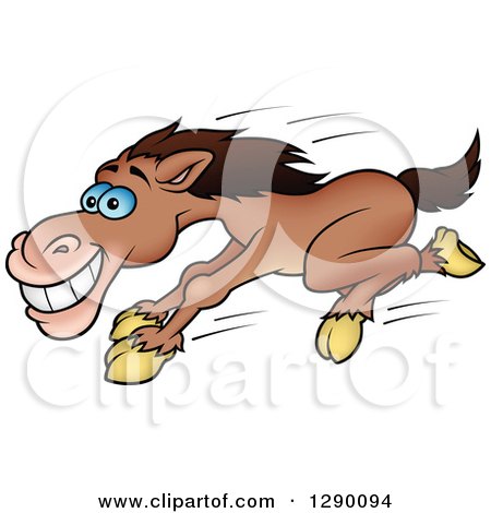 Clipart of a Happy Blue Eyed Brown Horse Running Fast - Royalty Free Vector Illustration by dero