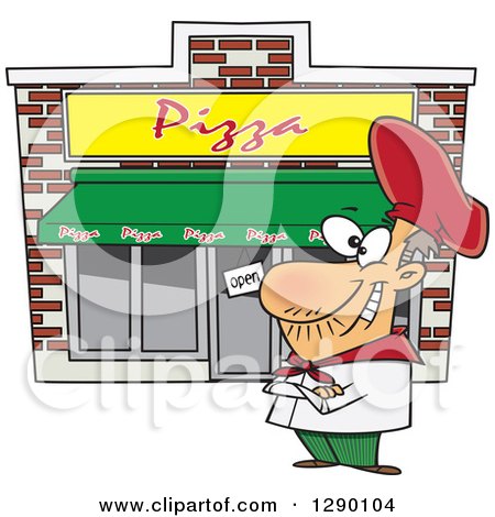 Cartoon Clipart of a Proud Caucasian Male Pizza Restaurant Chef - Royalty Free Vector Illustration by toonaday