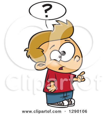 Cartoon Clipart of an Inquisitive Caucasian Boy Asking a Question - Royalty Free Vector Illustration by toonaday