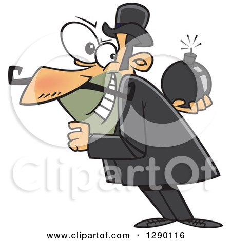 Cartoon Clipart of a Caucasian Villainous Man Holding a Bomb Behind His Back - Royalty Free Vector Illustration by toonaday