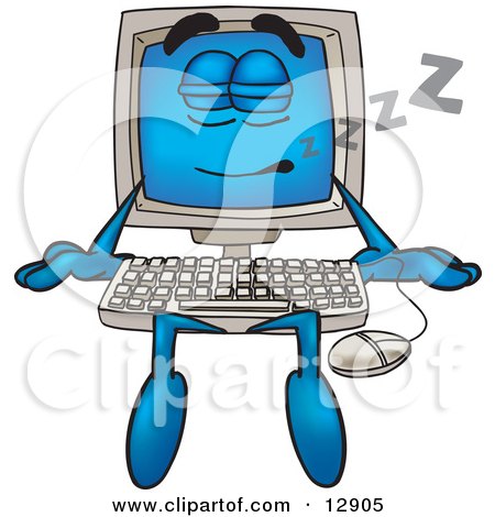 Clipart Picture of a Desktop Computer Mascot Cartoon Character in Hybernation Mode by Mascot Junction